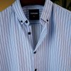 Blue With White and Black Striped Shirt