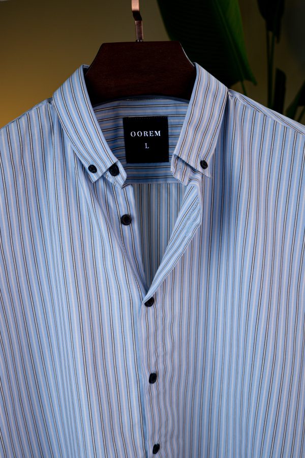Blue With White and Black Striped Shirt